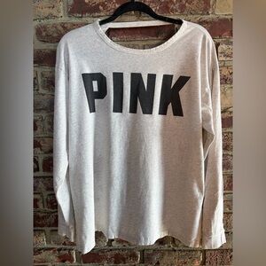 PINK Victoria’s Secret Oversized Logo Long Sleeve Lounge Tee Gray M